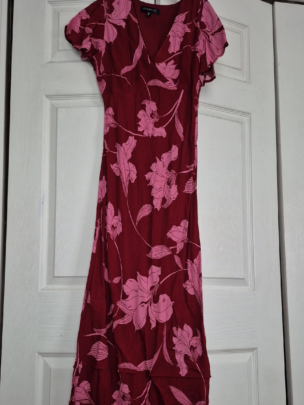Dynamite Wine Maxi Dress with Pink Floral Print